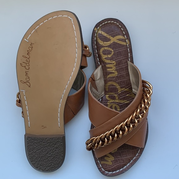 Sam Edelman Gabrie Gold Chain Criss Cross Leather Sandals - Picture 4 of 5